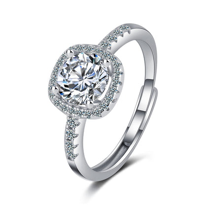 Crystal and Cubic Zirconia Halo Adjustable Ring, statement rings for women, dainty minimalist design, front view