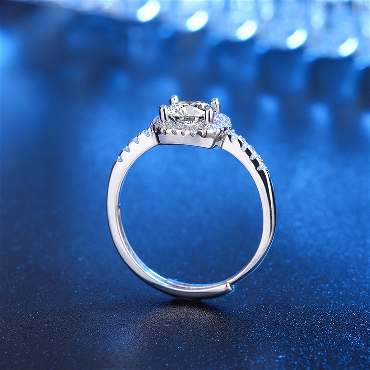 Crystal and Cubic Zirconia Halo Adjustable Ring, statement rings for women, dainty minimalist design, side view