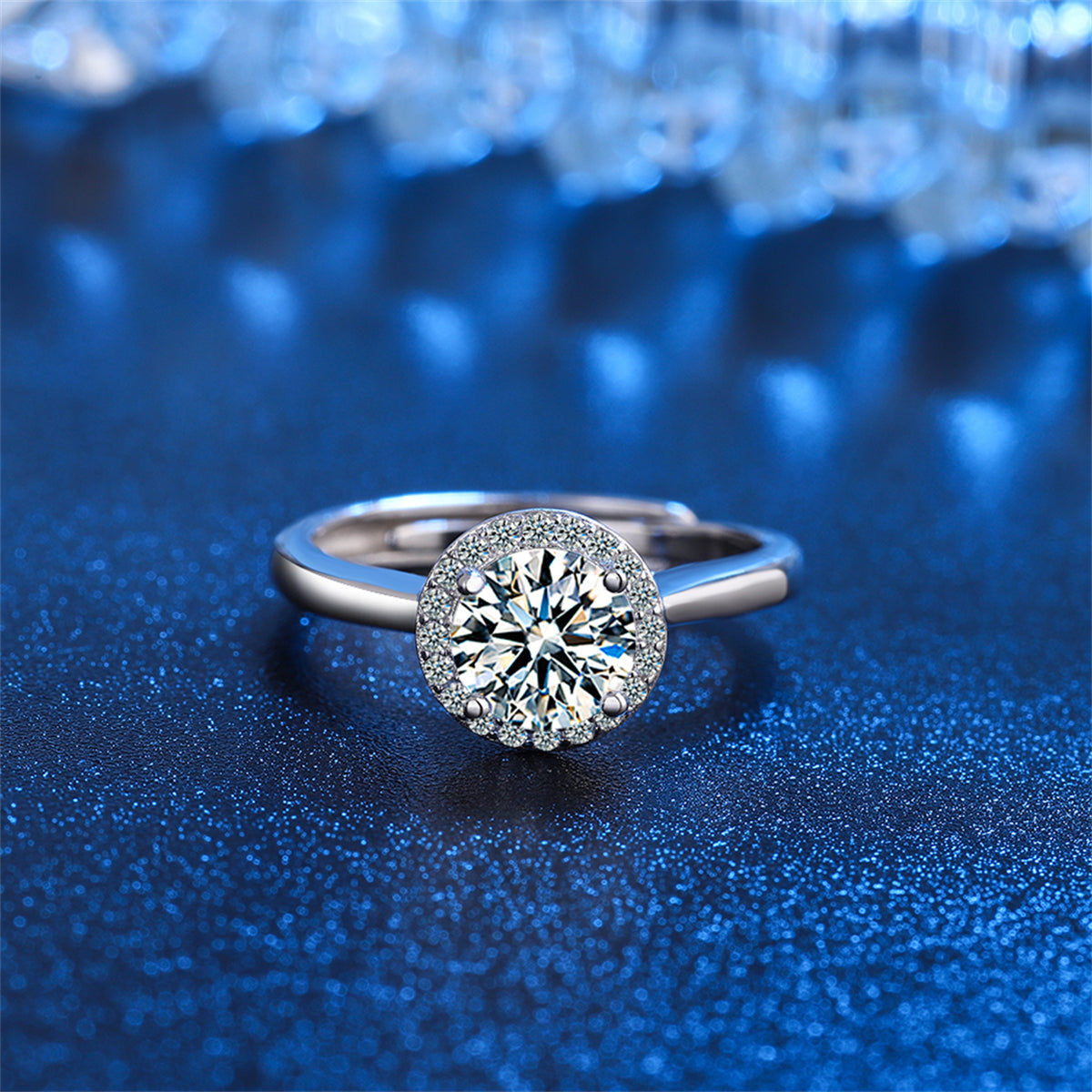 Crystal and Cubic Zirconia Halo Ring, statement rings for women, dainty minimalist design, detail close-up