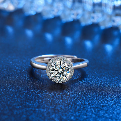 Crystal and Cubic Zirconia Halo Ring, statement rings for women, dainty minimalist design, detail close-up