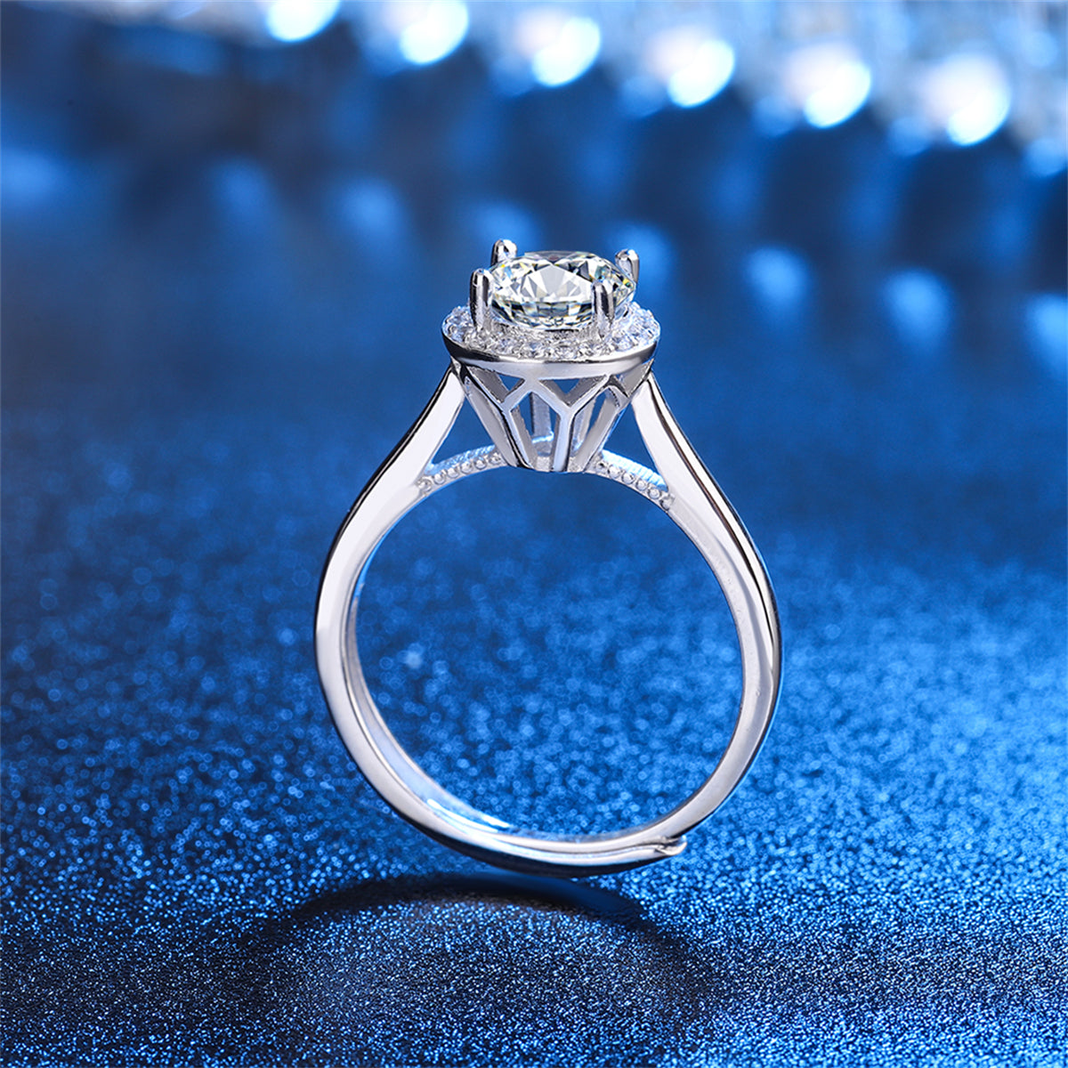 Crystal and Cubic Zirconia Halo Ring, statement rings for women, dainty minimalist design, side view