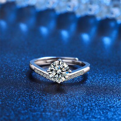 Crystal and Cubic Zirconia V Ring, statement rings for women, vintage-inspired design, front view