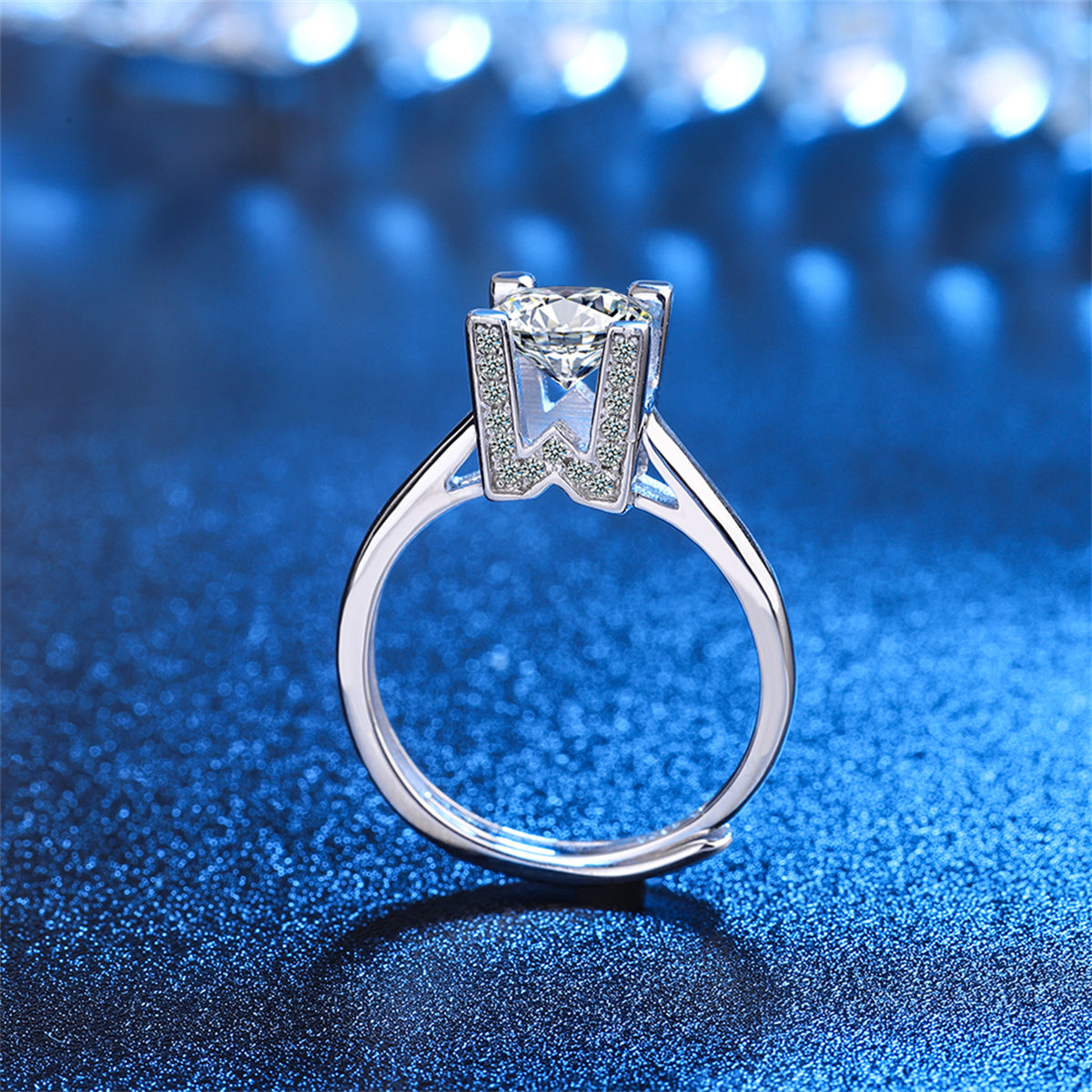 Crystal and Cubic Zirconia W Ring, statement rings for women, everyday style, detail close-up