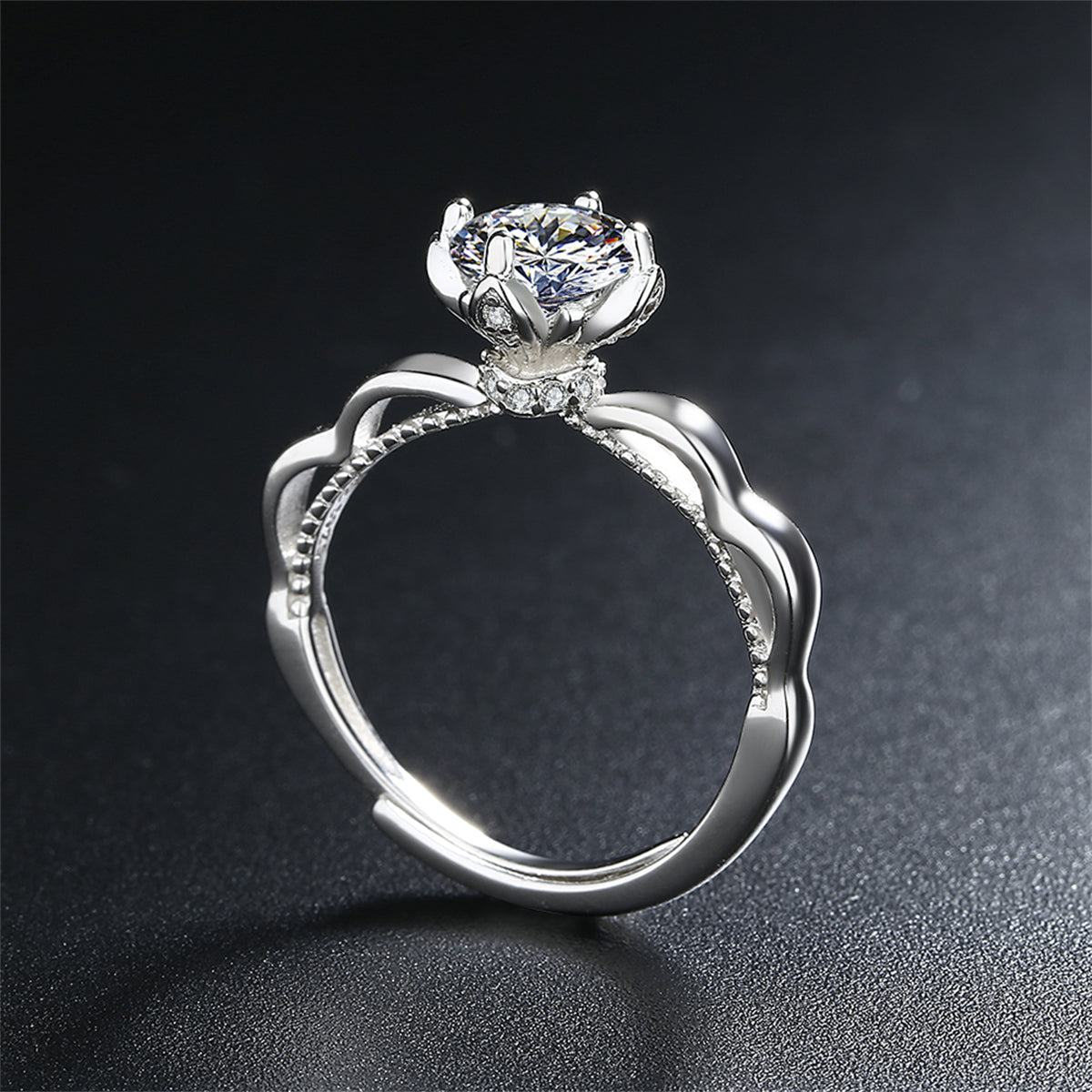 Crystal and Cubic Zirconia Crown Adjustable Ring, statement rings for women, dainty minimalist design, detail close-up