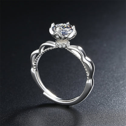 Crystal and Cubic Zirconia Crown Adjustable Ring, statement rings for women, dainty minimalist design, detail close-up