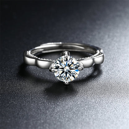 Crystal and Cubic Zirconia Crown Adjustable Ring, statement rings for women, dainty minimalist design, front view