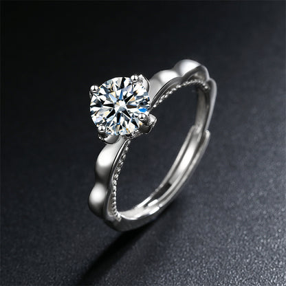 Crystal and Cubic Zirconia Crown Adjustable Ring, statement rings for women, dainty minimalist design, side view