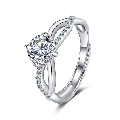 Crystal and Cubic Zirconia Crisscross Ring, statement rings for women, botanical inspired, front view