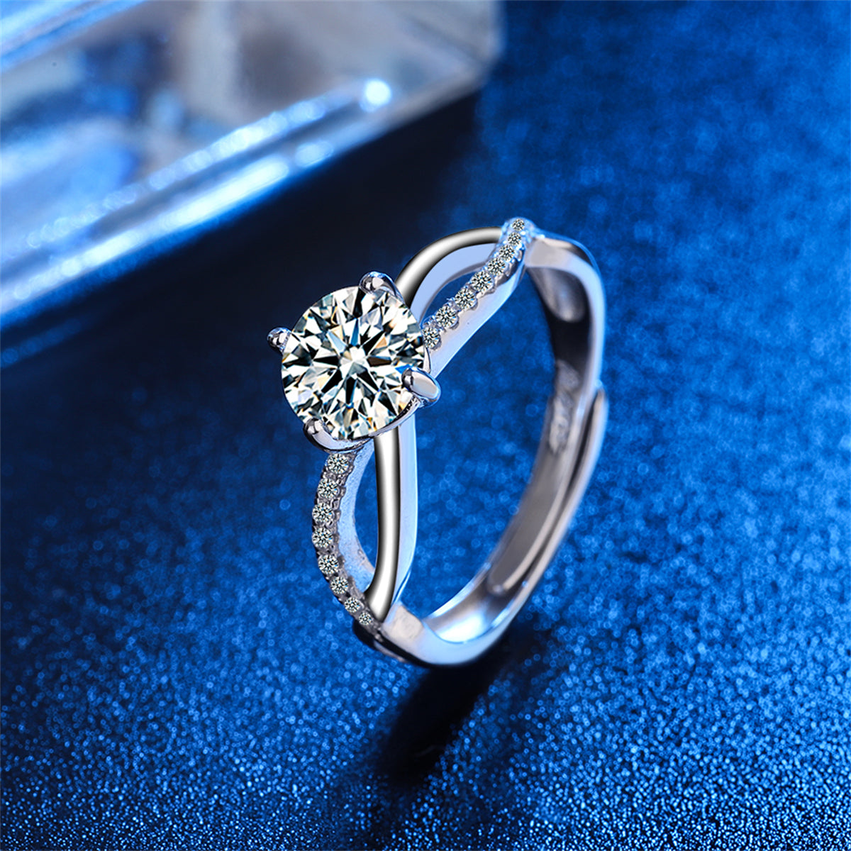 Crystal and Cubic Zirconia Crisscross Ring, statement rings for women, botanical inspired, detail close-up