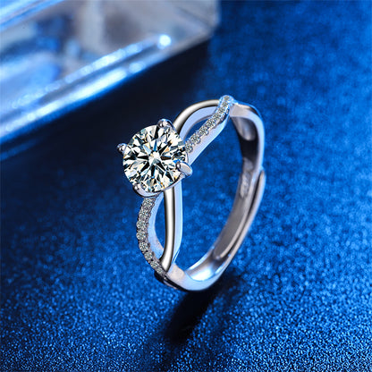 Crystal and Cubic Zirconia Crisscross Ring, statement rings for women, botanical inspired, detail close-up