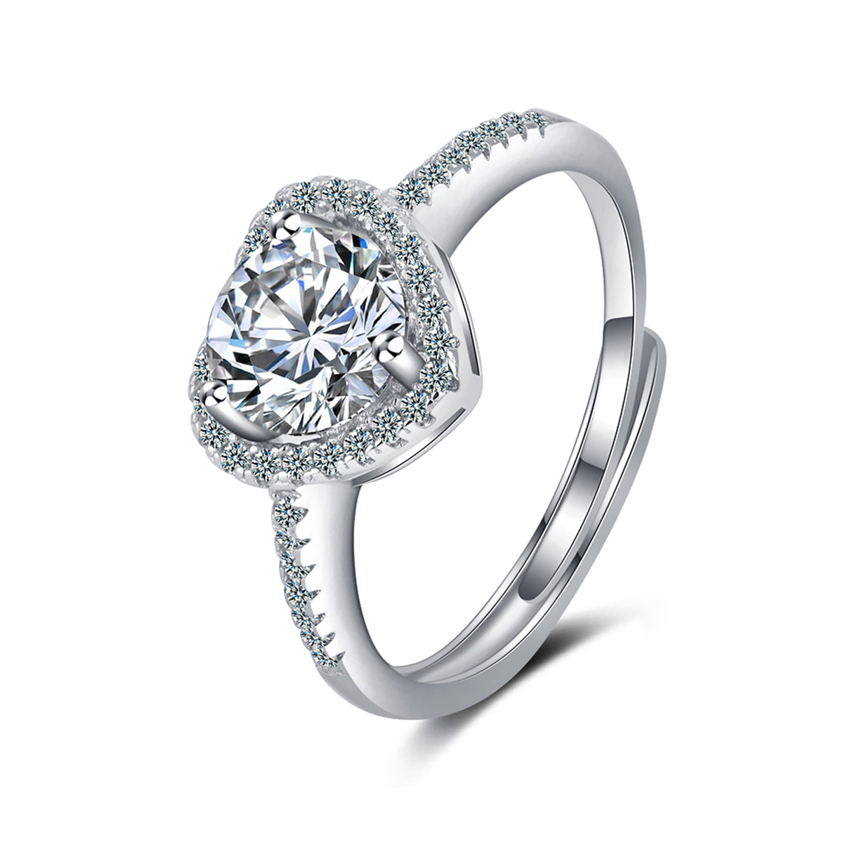 Crystal and Cubic Zirconia Halo Heart Ring, statement rings for women, elegant gift for her, front view