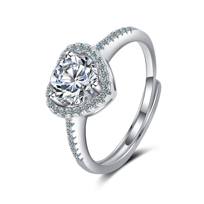 Crystal and Cubic Zirconia Halo Heart Ring, statement rings for women, elegant gift for her, front view