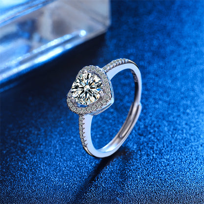 Crystal and Cubic Zirconia Halo Heart Ring, statement rings for women, elegant gift for her, side view