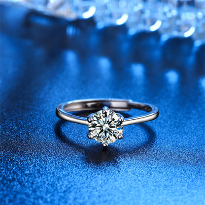 Crystal and Silver-Plated Cocktail Ring, silver statement rings for women, botanical inspired, detail close-up
