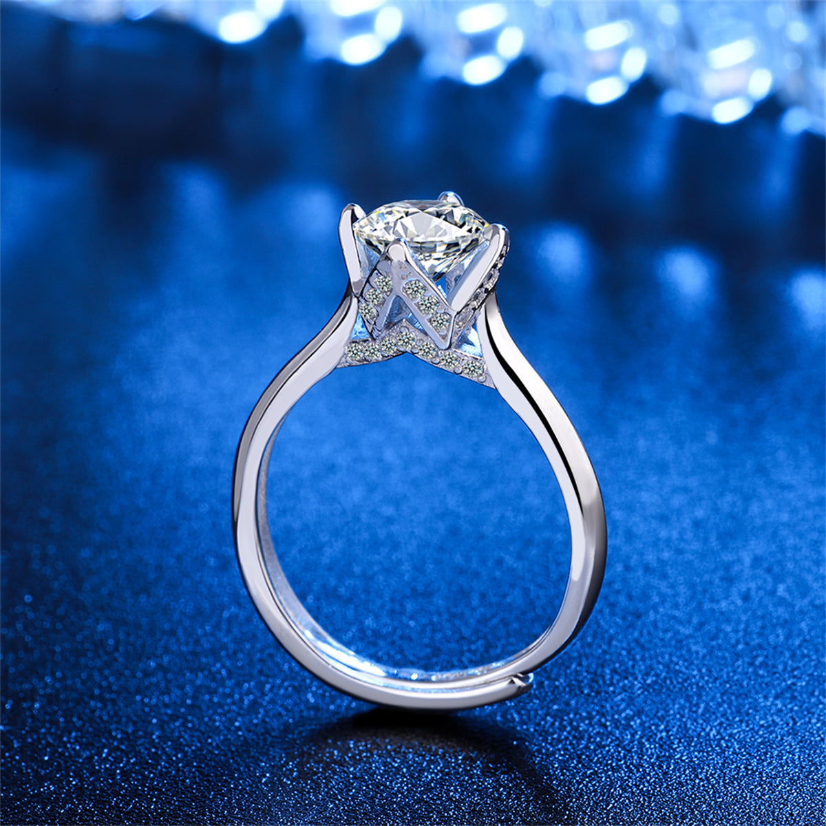 Crystal and Silver-Plated Blossom Ring, silver statement rings for women, vintage-inspired design, detail close-up