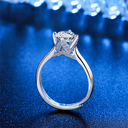 Crystal and Silver-Plated Blossom Ring, silver statement rings for women, vintage-inspired design, detail close-up