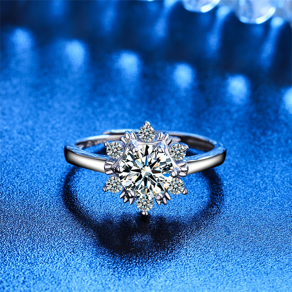 Cubic Zirconia and Crystal Snowflake Adjustable Ring, statement rings for women, vintage-inspired design, front view