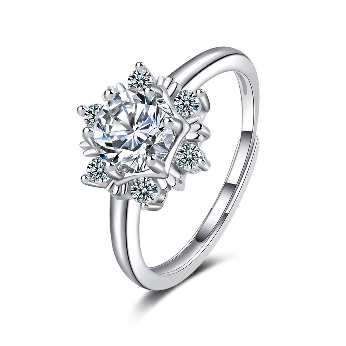 Cubic Zirconia and Crystal Snowflake Adjustable Ring, statement rings for women, vintage-inspired design, detail close-up