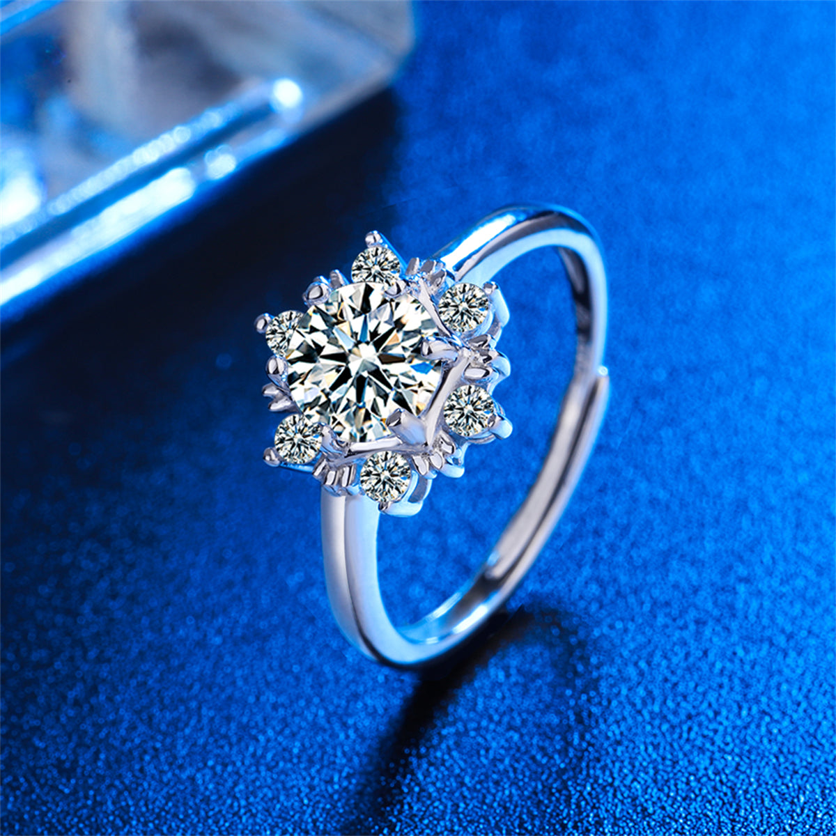Cubic Zirconia and Crystal Snowflake Adjustable Ring, statement rings for women, vintage-inspired design, side view