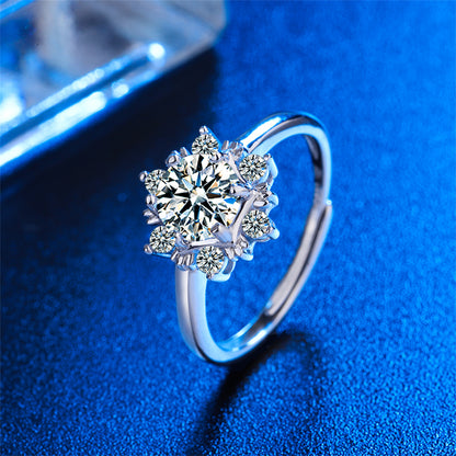 Cubic Zirconia and Crystal Snowflake Adjustable Ring, statement rings for women, vintage-inspired design, side view