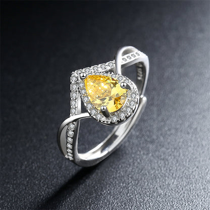 Yellow Crystal and Cubic Zirconia Teardrop Adjustable Ring, statement rings for women, everyday style, lifestyle look
