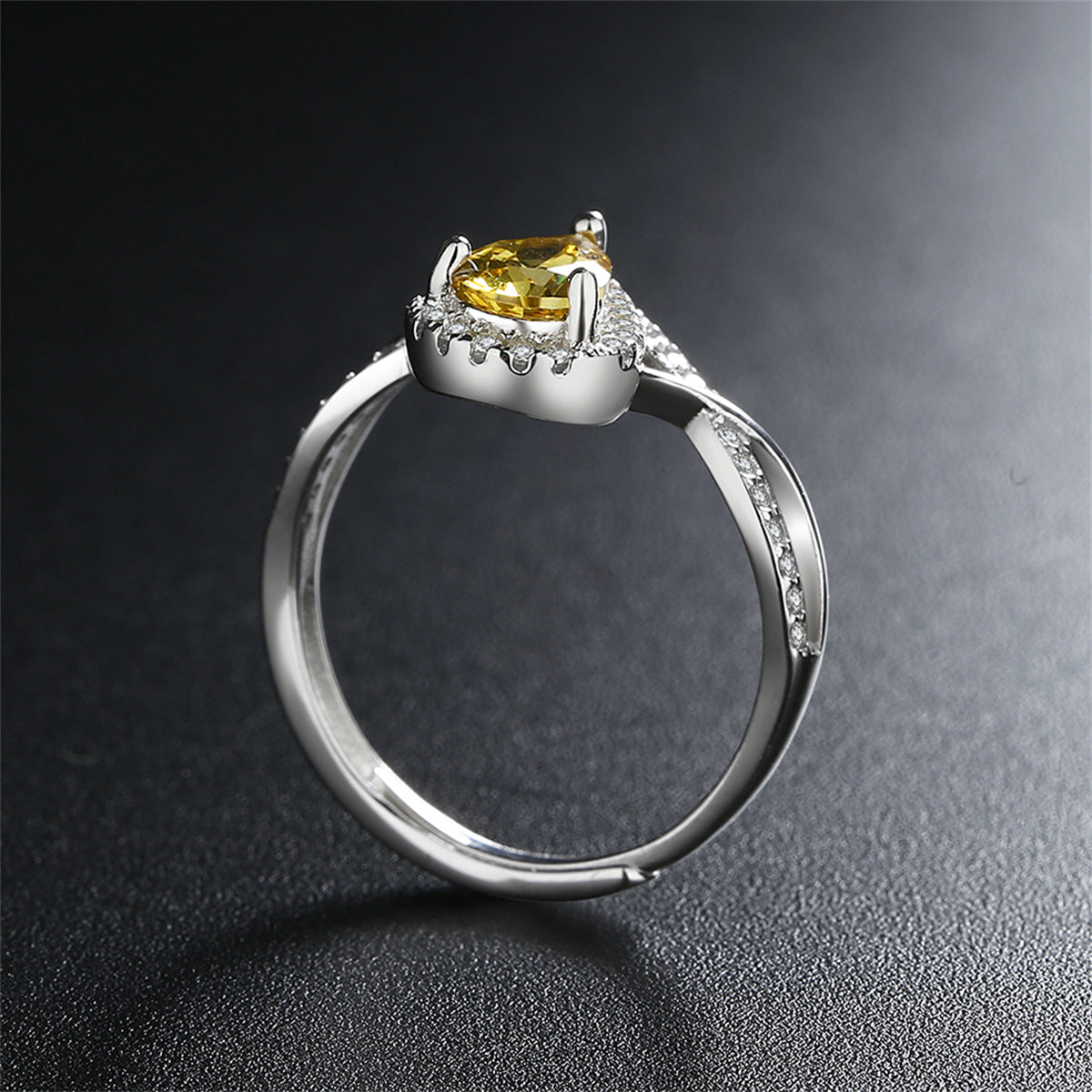 Yellow Crystal and Cubic Zirconia Teardrop Adjustable Ring, statement rings for women, everyday style, side view