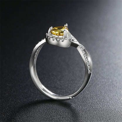 Yellow Crystal and Cubic Zirconia Teardrop Adjustable Ring, statement rings for women, everyday style, side view