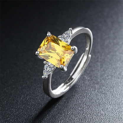 Yellow Crystal and Silver-Plated Rectangle-Cut Adjustable Ring, silver statement rings for women, lifestyle look