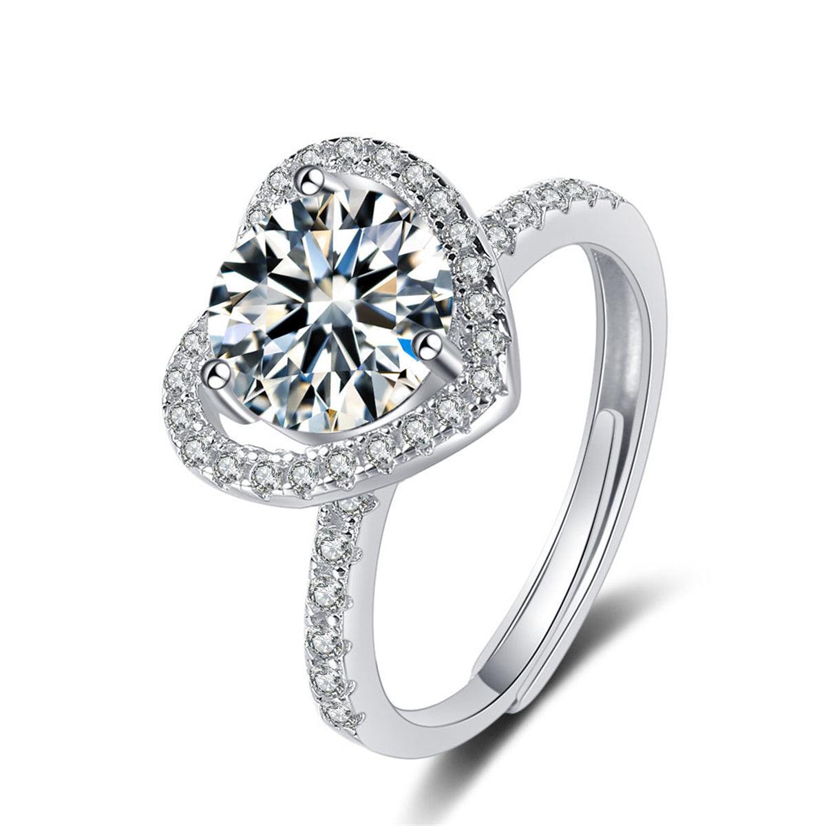 Crystal and Cubic Zirconia Heart Adjustable Ring, statement rings for women, elegant gift for her, front view