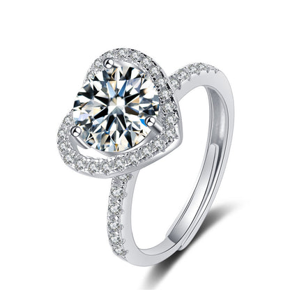 Crystal and Cubic Zirconia Heart Adjustable Ring, statement rings for women, elegant gift for her, front view