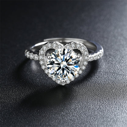 Crystal and Cubic Zirconia Heart Adjustable Ring, statement rings for women, elegant gift for her, detail close-up