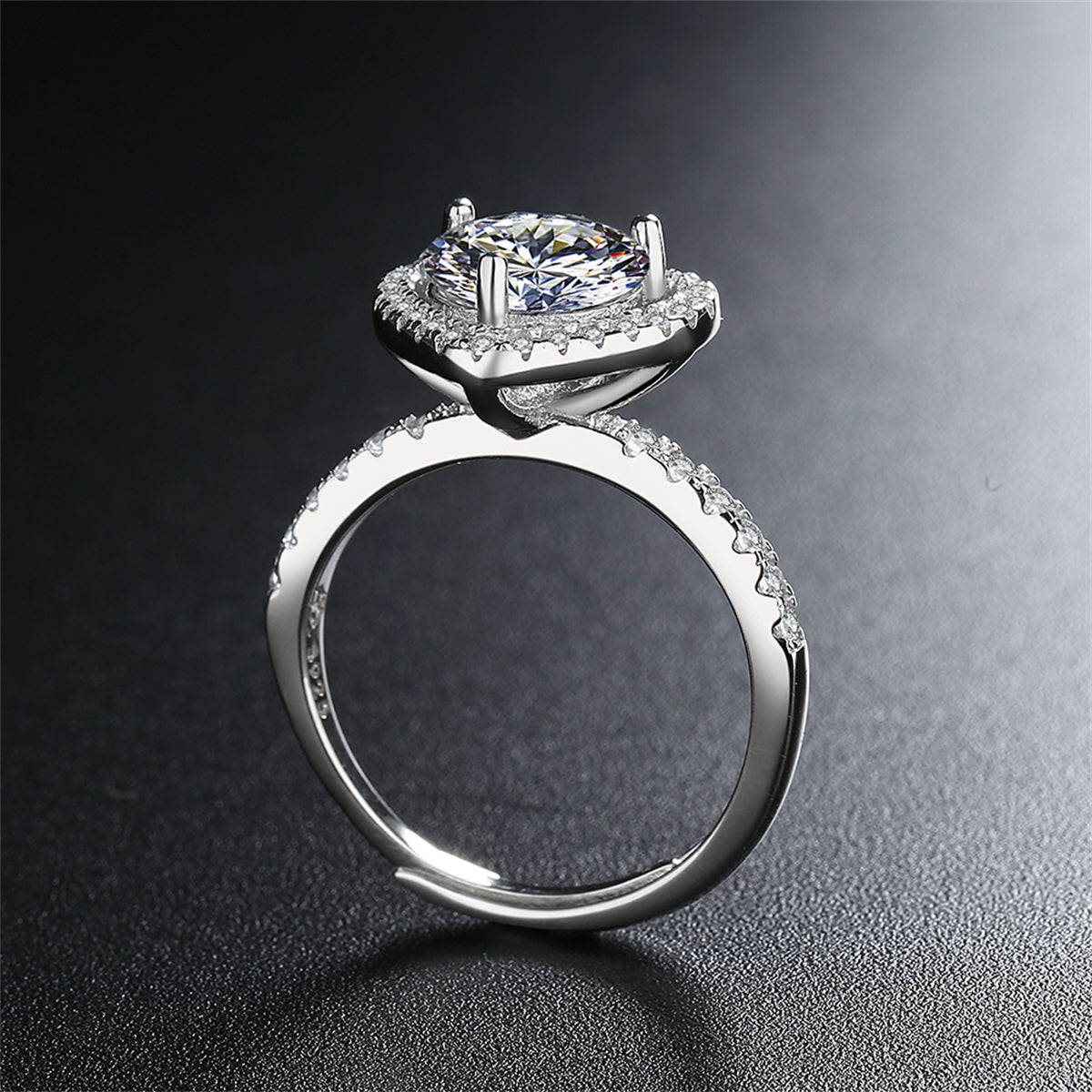 Crystal and Cubic Zirconia Heart Adjustable Ring, statement rings for women, elegant gift for her, side view