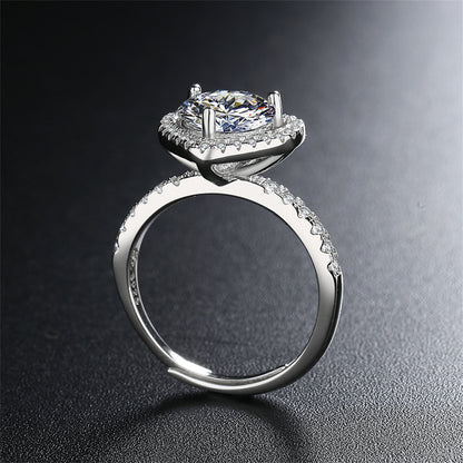Crystal and Cubic Zirconia Heart Adjustable Ring, statement rings for women, elegant gift for her, side view