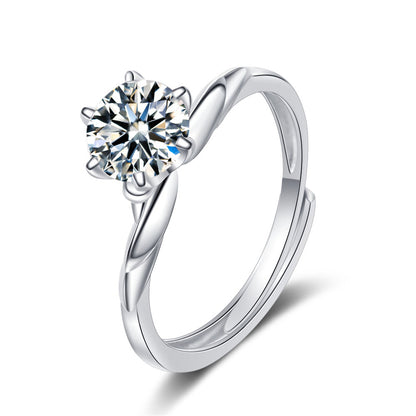 Crystal and Silver-Plated Botanical Adjustable Ring, silver statement rings for women, everyday style, side view