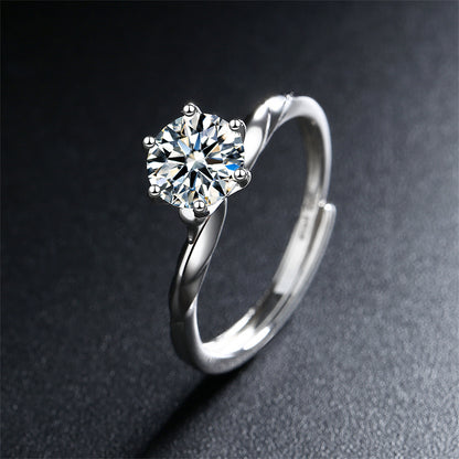 Crystal and Silver-Plated Botanical Adjustable Ring, silver statement rings for women, everyday style, front view