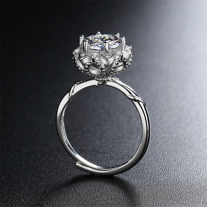 Crystal and Cubic Zirconia Silver-Plated Floral Ring, silver statement rings for women, botanical inspired, lifestyle look