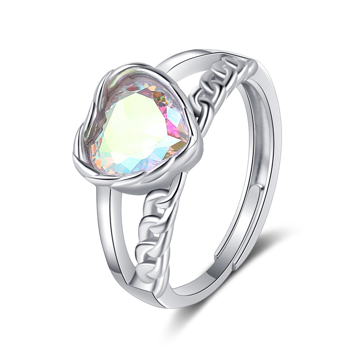 Blue Multicolor Crystal and Silver-Plated Heart Ring, silver statement rings for women, botanical inspired, lifestyle look