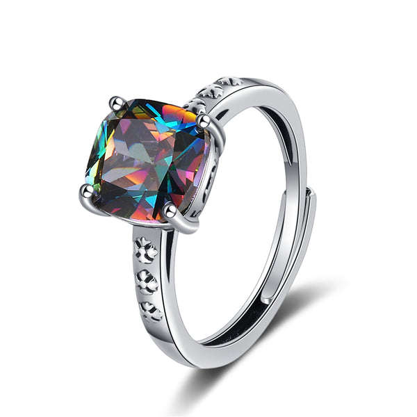 Multicolor Crystal & Enamel Silvertone Square Ring
