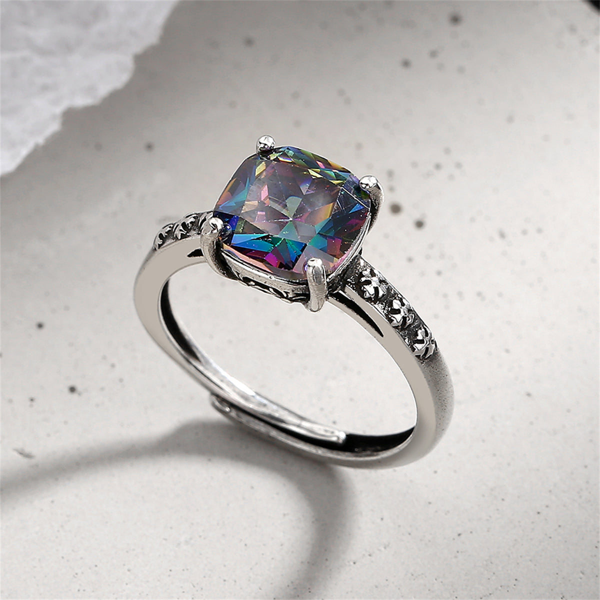 Multicolor Crystal and Silver-Plated Square Ring, silver statement rings for women, dainty minimalist design, lifestyle look
