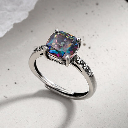 Multicolor Crystal and Silver-Plated Square Ring, silver statement rings for women, dainty minimalist design, lifestyle look