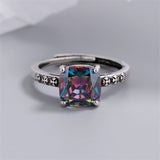 Multicolor Crystal & Enamel Silvertone Square Ring