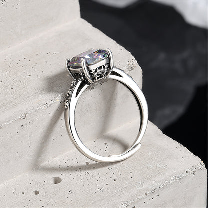 Multicolor Crystal and Silver-Plated Square Ring, silver statement rings for women, dainty minimalist design, detail close-up