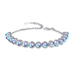 Blue Moonstone & Silver-Plated Beaded Adjustable Bracelet