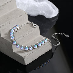 Blue Moonstone & Silver-Plated Beaded Adjustable Bracelet