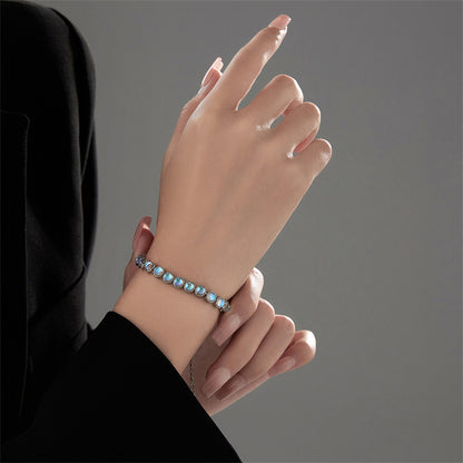 Blue Moonstone and Silver-Plated Beaded Adjustable Bracelet, silver bracelet for women, elegant gift for her, styled look