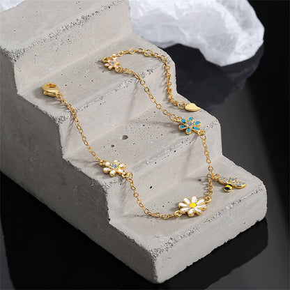 Clear Cubic Zirconia and Enamel 18K Gold-Plated Bee Mum Charm Bracelet, gold bracelet for women, side view