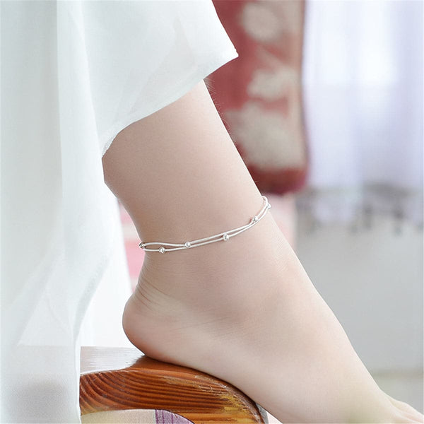 Silvertone Bead-Accent Layered Anklet