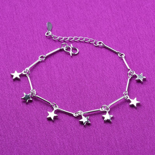 Fine Silver-Plated Star Station Charm Anklet