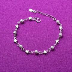 Silver-Plated Star & Bead Station Anklet