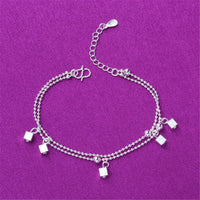 Fine Silver-Plated Cube & Bead Double-Strand Anklet